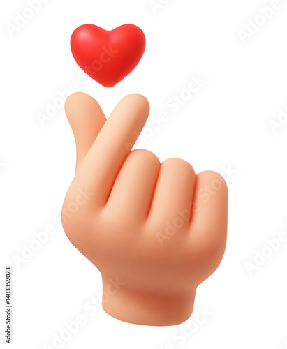 3D heart hand emoji. Korean finger heart. Love expression gesture, friendship and happy relationship cute K-pop sign. Vector isolated realistic 3D render illustration
