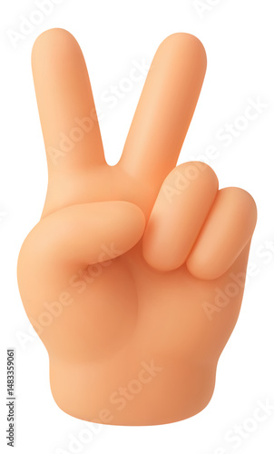  Victory 3d hand gestures. Realistic peace emoji, V hippy sign with two raised fingers, friendly expressive and freedom hand gesture. Vector isolated realistic render icon