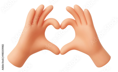 Heart 3d hand gesture emoji. Cartoon hands make heart shape together. Romantic Love, unity and care, compassion positive sign. Vector realistic smooth render icon