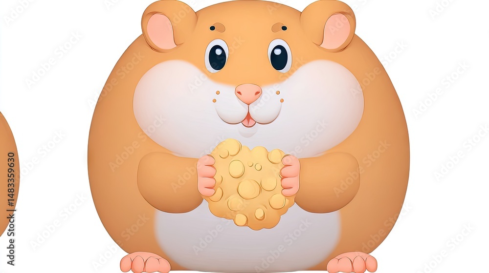 Fototapeta premium Cartoon hamster holding cookie illustration