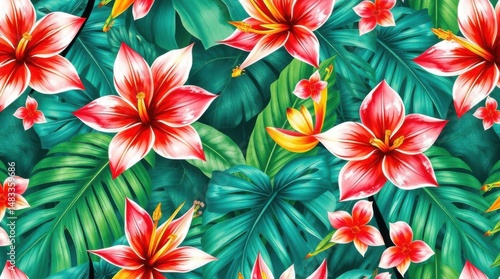 Vibrant Tropical Floral Seamless Pattern Design