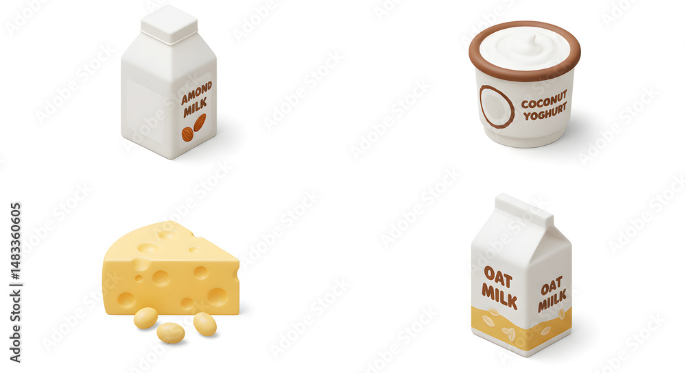 Obraz premium Variety of Vegan Dairy Alternatives Almond Milk, Oat Milk, and Coconut Yogurt