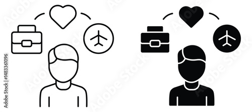 Minimalist daily lifestyle Icon routine icon. daily life icon , schedule icon. Outline and solid icons vector collection.