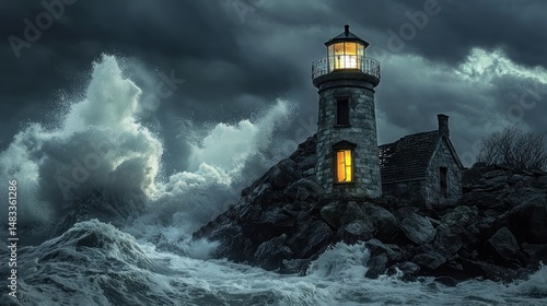 Lighthouse withstanding the storm's fury