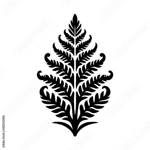 Black fern leaf silhouette with intricate details and shape  