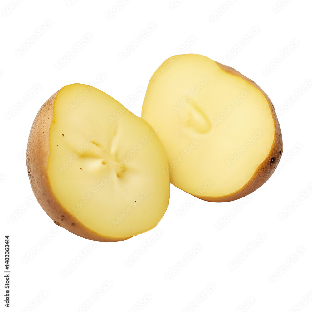 A close up of two halves of a potato A close up of two halves of a potato
