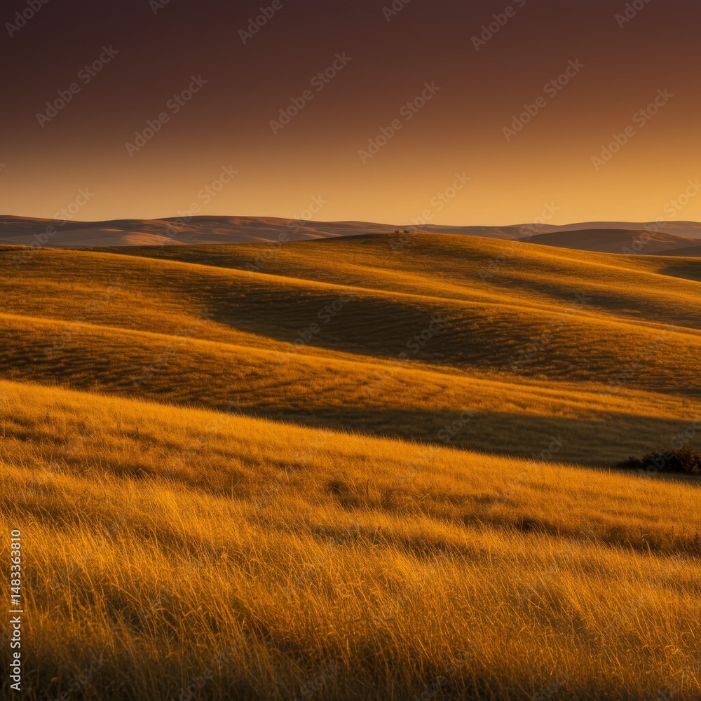 Fototapeta premium Golden Grassland Sunset Landscape