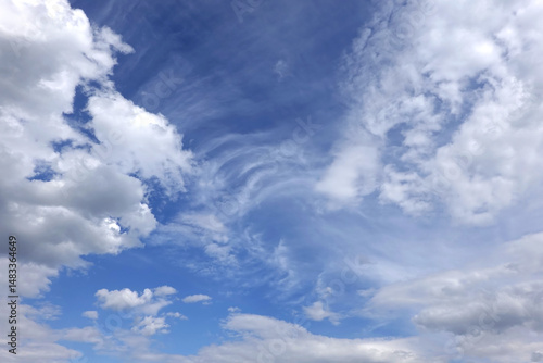 Nice beautiful cirrus clouds on blue sky in daytime as natural background