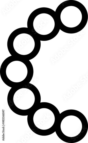 Dots placed in a flowing arc path creating a continuous curve.