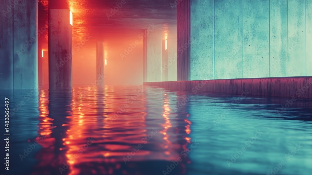 Obraz premium Subterranean corridor flooded with vibrant light.