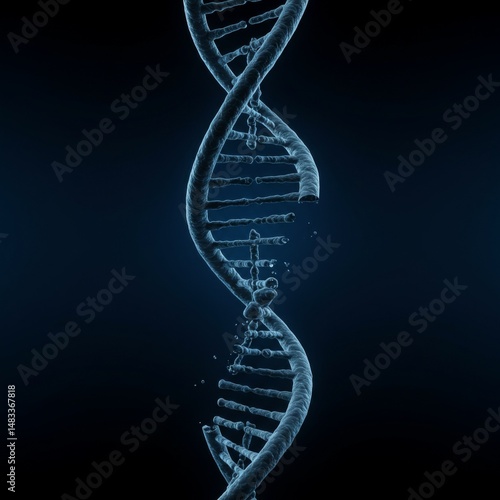 Abstract 3D Rendering of a Disrupted DNA Double Helix