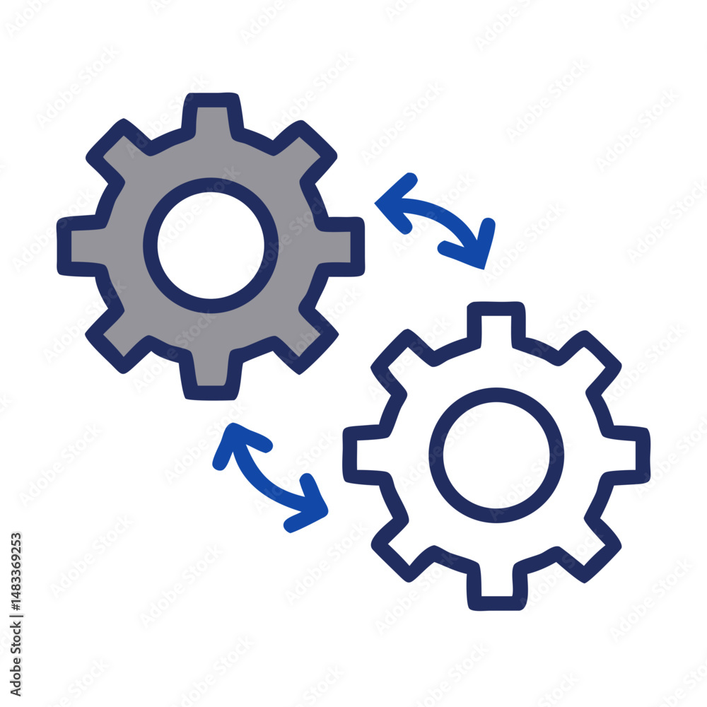 Two Gears with Arrows Icon Representing Process Synchronization and System Integration Two Gears with Arrows Icon Representing Process Synchronization and System Integration