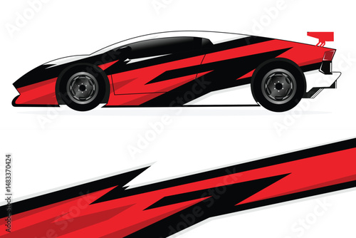 Sleek racing car design with dynamic red accents