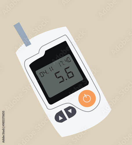 Blood Sugar Formula Check Tool. Portable glucometer vector illustration. Medical equipment for Diabetes control.