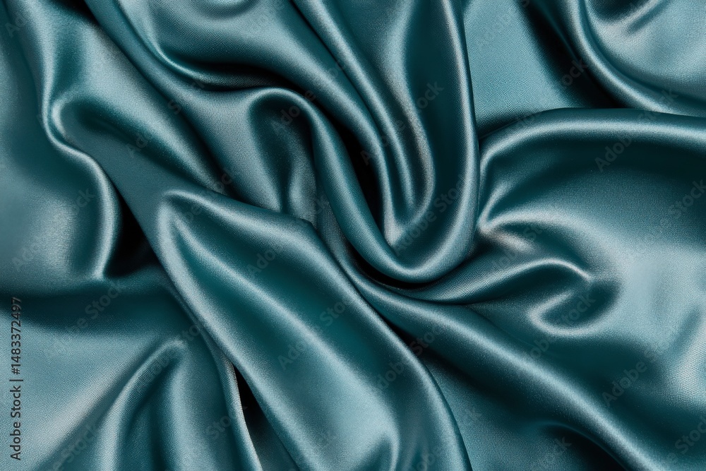 Obraz premium Smooth teal satin fabric with elegant folds.
