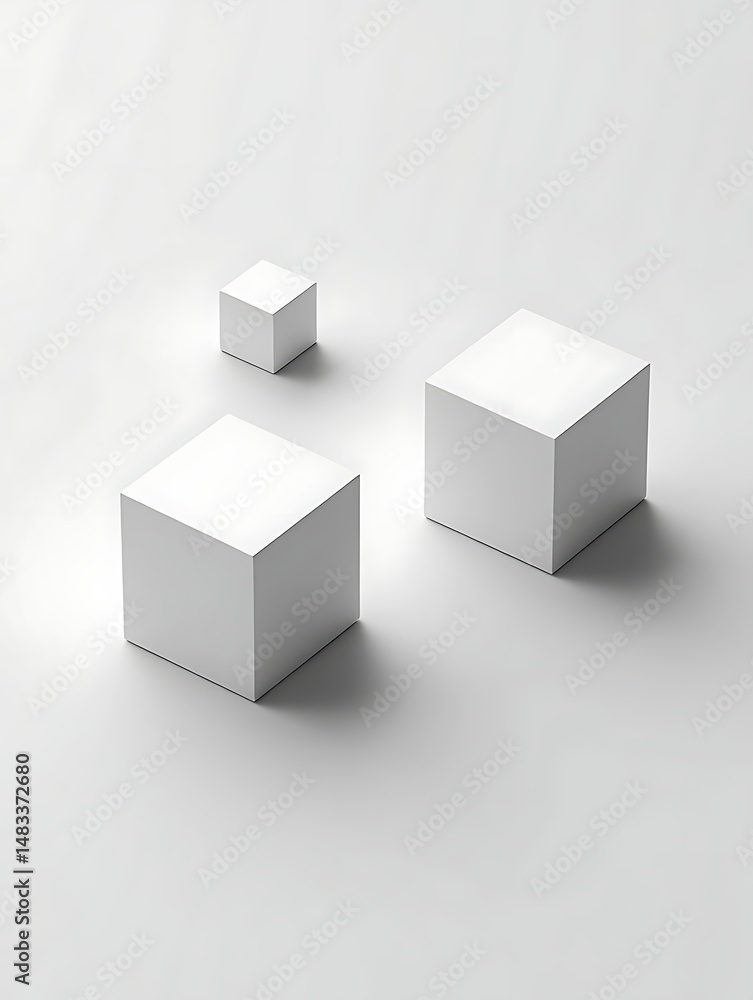 3D cubes floating at different heights with soft shadow, white background. 3D cubes floating at different heights with soft shadow, white background.