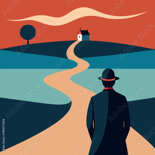 Vector art illustration of a person standing with his back to the viewer