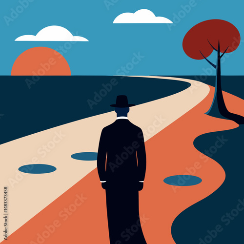 Vector art illustration of a person standing with his back to the viewer