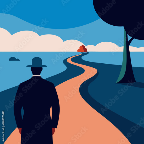 Vector art illustration of a person standing with his back to the viewer