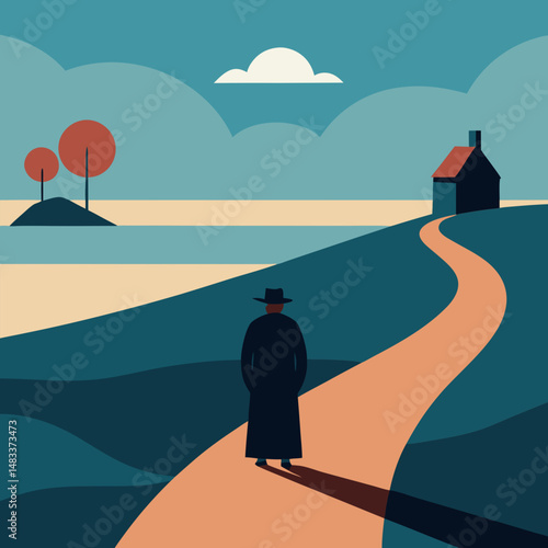 Vector art illustration of a person standing with his back to the viewer