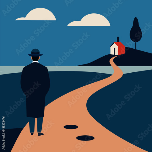 Vector art illustration of a person standing with his back to the viewer
