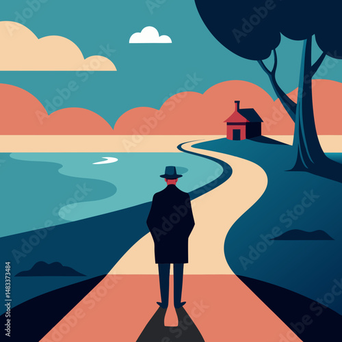 Vector art illustration of a person standing with his back to the viewer
