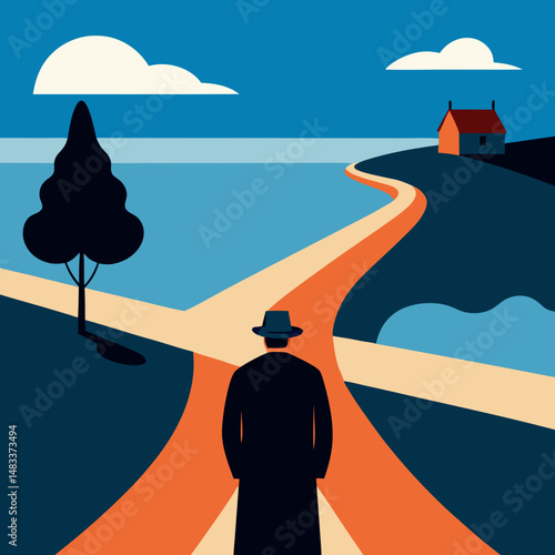 Vector art illustration of a person standing with his back to the viewer