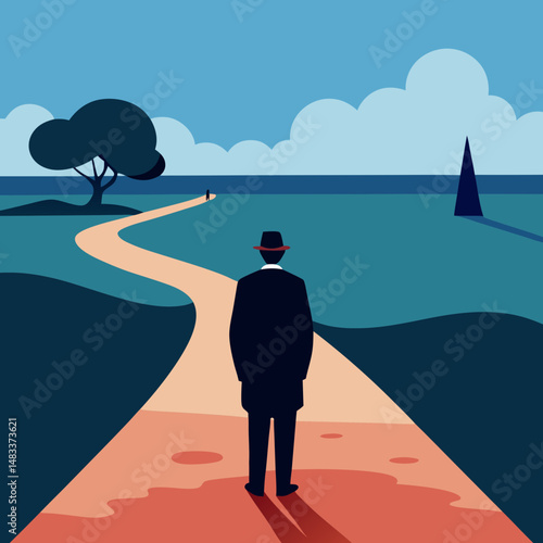 Vector art illustration of a person standing with his back to the viewer