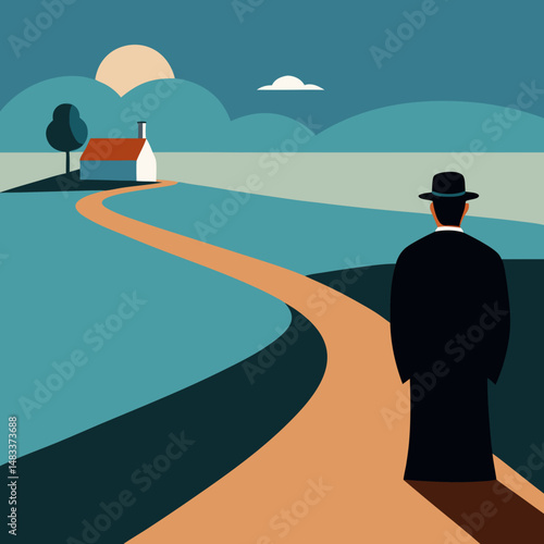 Vector art illustration of a person standing with his back to the viewer