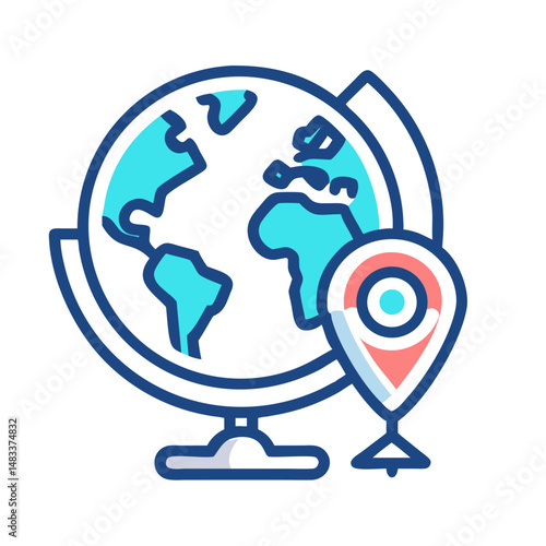 World Map and Pointer Icon Representing Global Location or Geographic Navigation