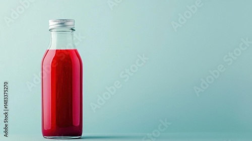 Wallpaper Mural Glass bottle with a silver cap. the bottle is filled with a red liquid, which appears to be a type of juice or soda. Torontodigital.ca