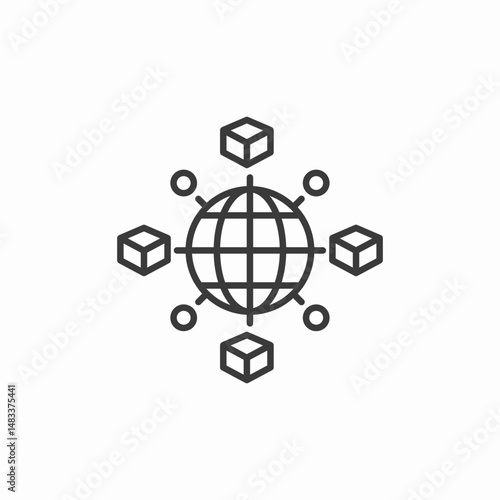 global blockchain network icon sign vector