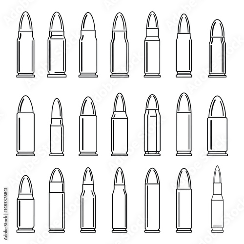 Bullet Collection Outline Set – Vector Ammunition Icon Pack