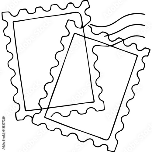 Postage stamps with cancellation mark in line art style

