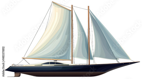 Elegant Sailboat with White Sails Sailing on Calm Water During Daylight