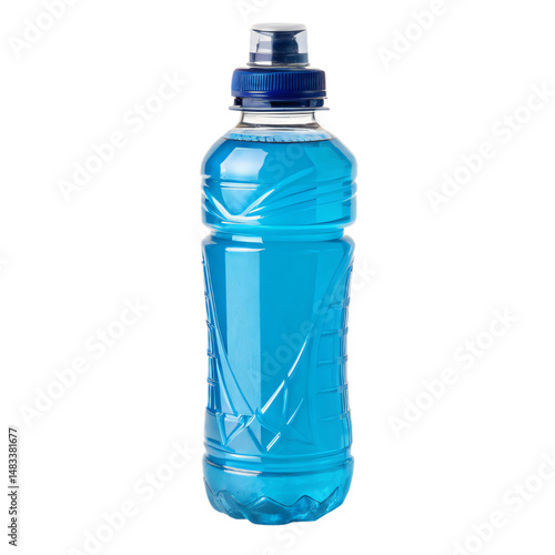sports bottle with blue electrolyte water, recovery, energy, BCAAs, png transparent background