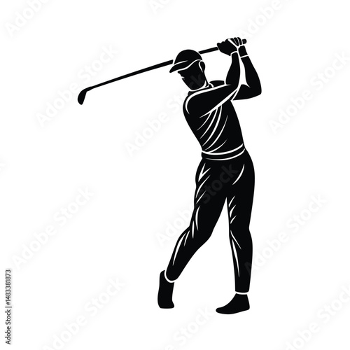 Golf Player Silhouette, Swinging, Club, Action, Sport, Black, White, Athlete, Dynamic, Powerful