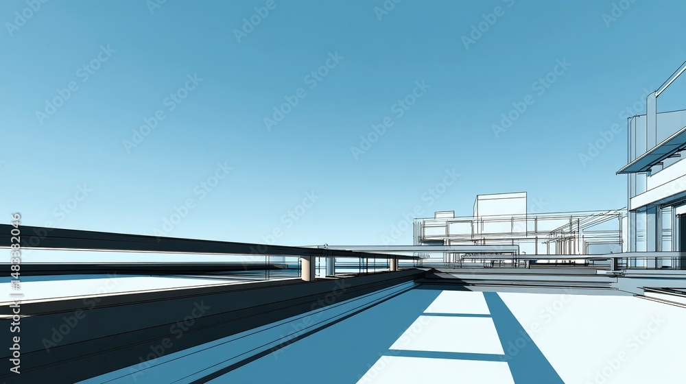 Naklejka premium Contemporary architectural design rendered in blue with long shadows