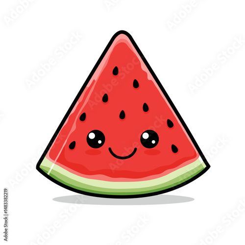 Cute smiling watermelon slice cartoon character with seeds  