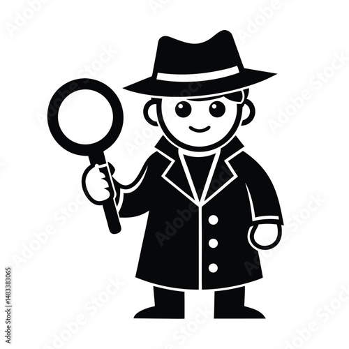 Cartoon Detective Child Holding Magnifying Glass Investigating