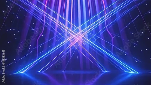 Wallpaper Mural harmonious abstract light beams in vibrant hues of purple and blue, cascading vertically with a sense of flow, abstract shapes reflecting off a polished black background Torontodigital.ca