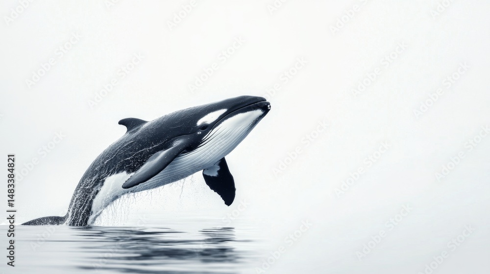 Fototapeta premium Playful baby whale breaching the ocean surface marine environment wildlife photography scenic view nature's wonder