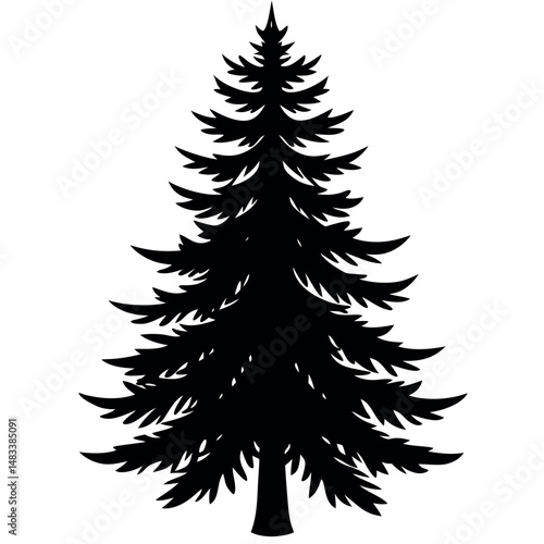 Black Pine Tree Vector – Silhouette Style for Outdoor Concepts
