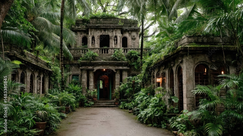 Fototapeta premium Overgrown stone house in jungle