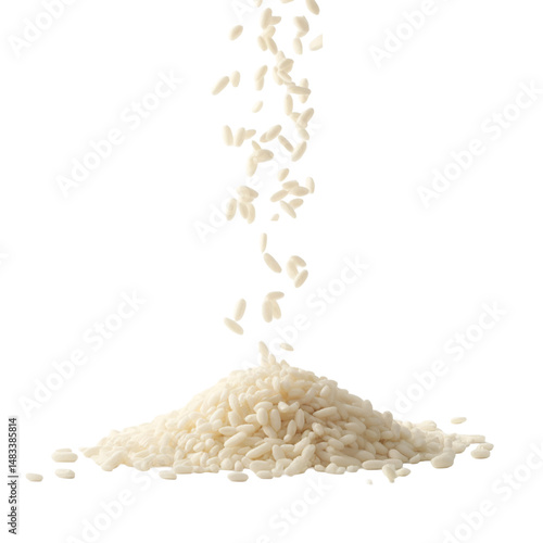 A pile of white rice falling down