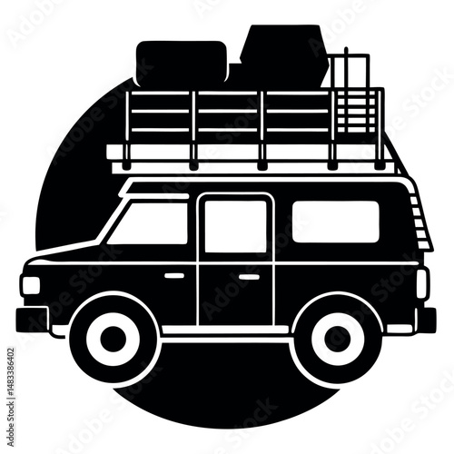 Black Silhouette of an Off-Road SUV – Camping Setup Icon on White