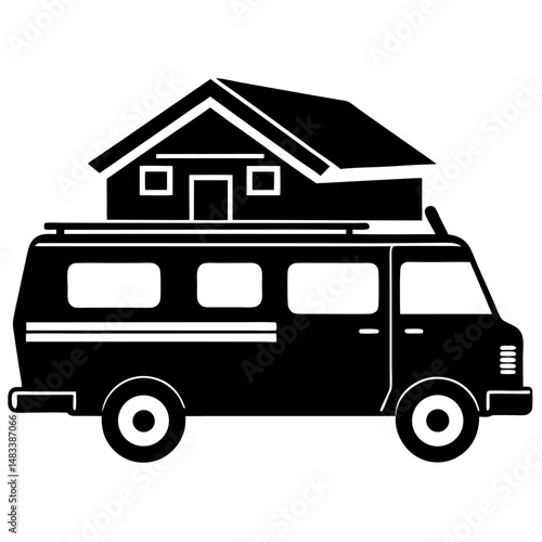 Black SUV with Roof Box and Tent – Silhouette Vector for Camping Design