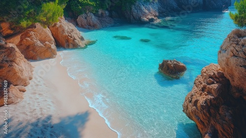 Fototapeta Naklejka Na Ścianę i Meble -  Picturesque cove with turquoise water and white sand beach
