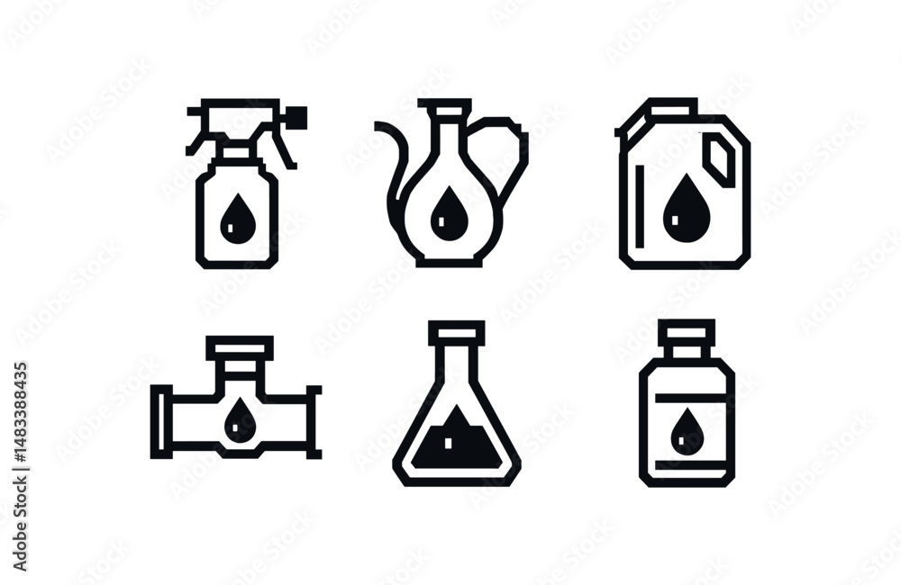 Black and white oil and chemical containers icons set vector icon isolated Black and white oil and chemical containers icons set vector icon isolated