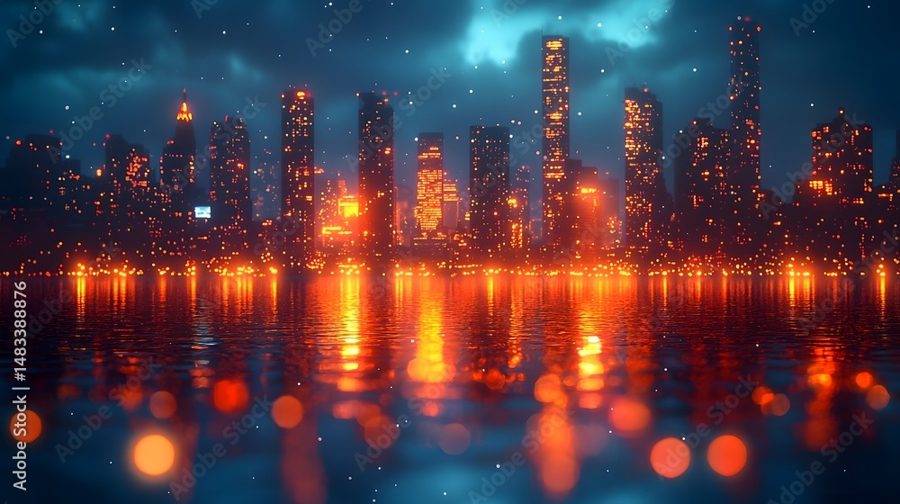 Obraz premium Illuminated Cityscape Reflected in Tranquil Waters